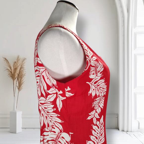 Vintage Royal Creations Red Leaf Hawaiian Maxi Dress Sleeveless Slit USA Size M - Picture 6 of 16